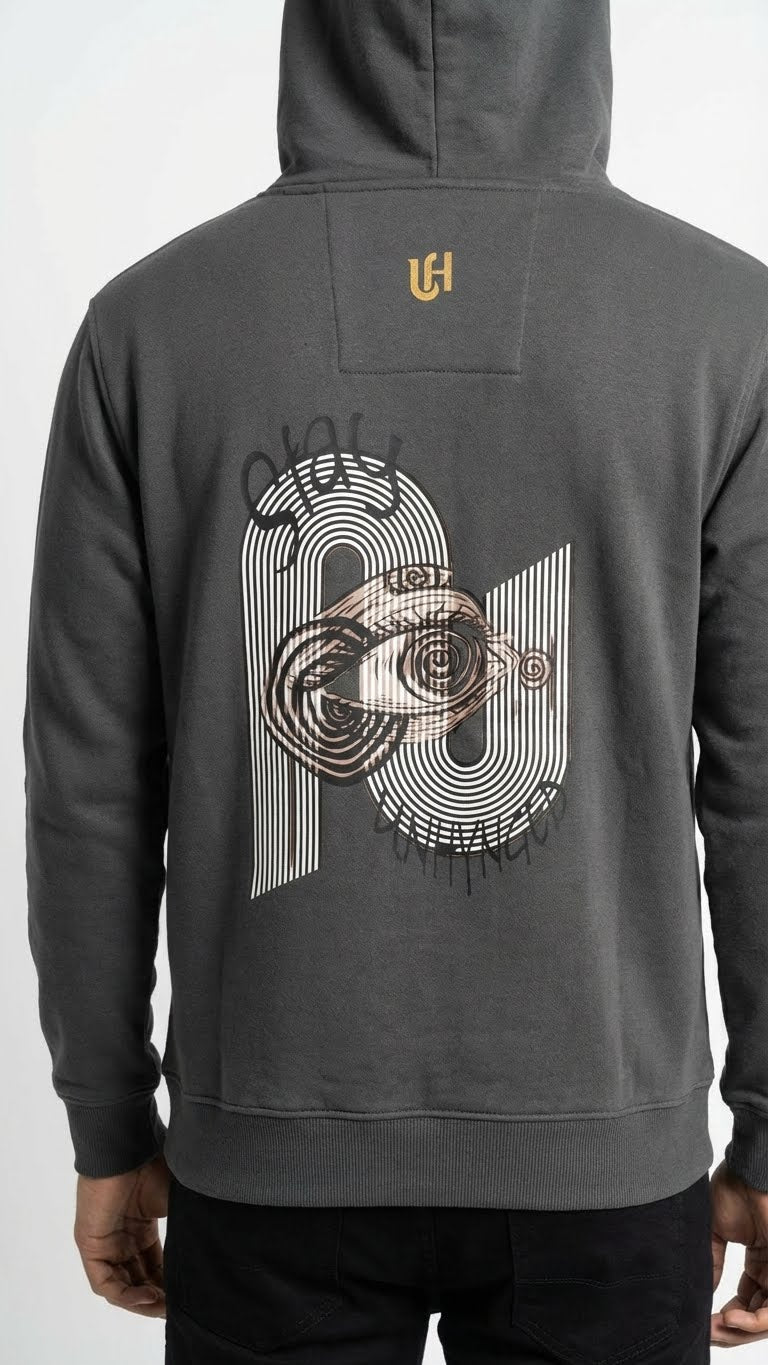 Ash Grey Eye Graphic Hoodie for Men
