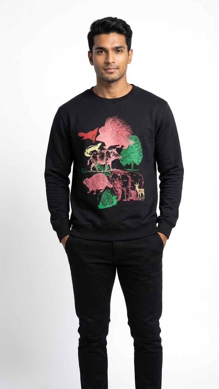 Black Wildlife Graphic Sweatshirt