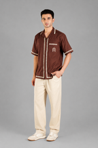 Coffee Bean Embroidered Cuban Collar Shirt for Men