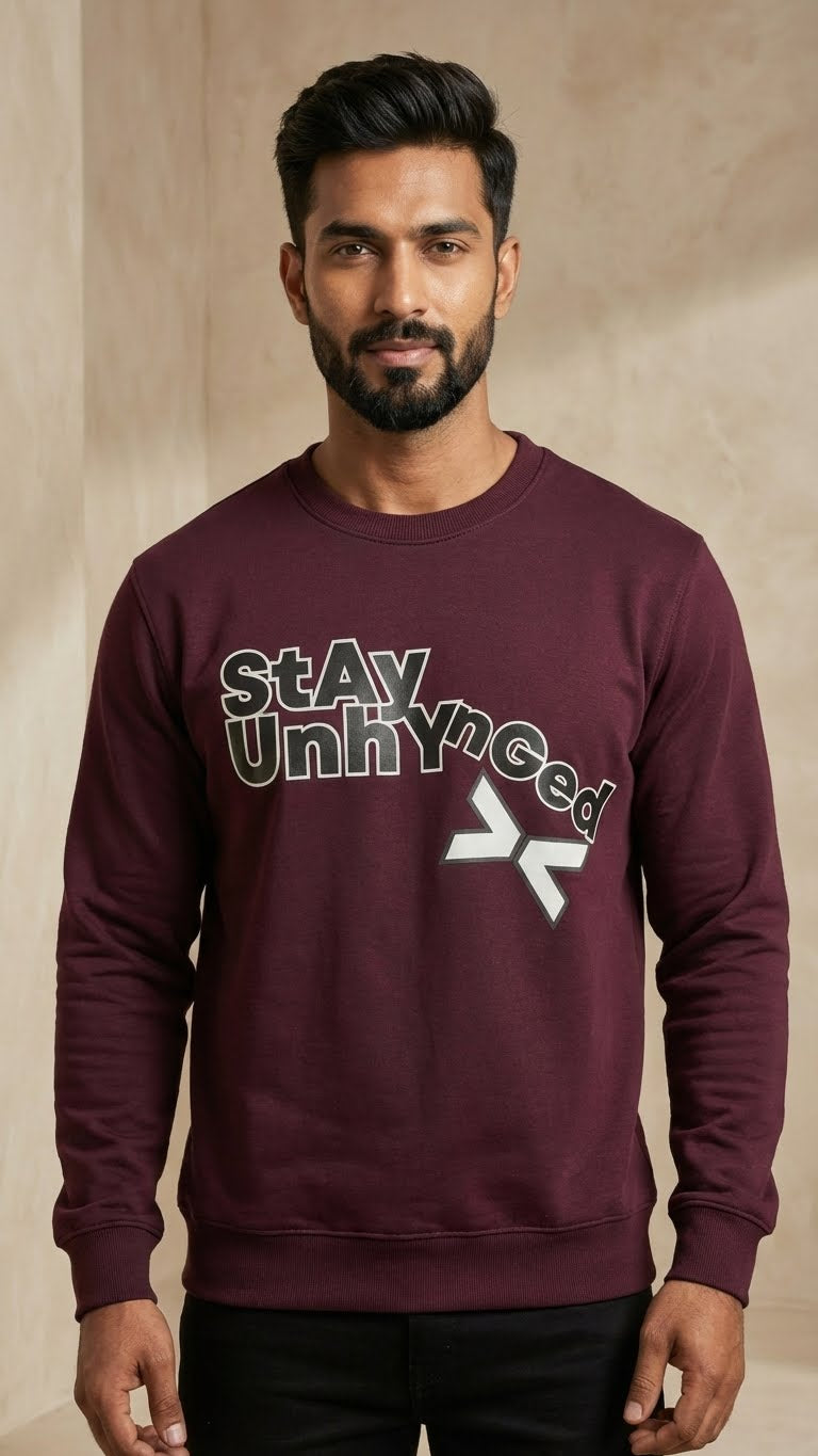 Burgundy Stay Unhynged Sweatshirt for Men | UNHYNGED