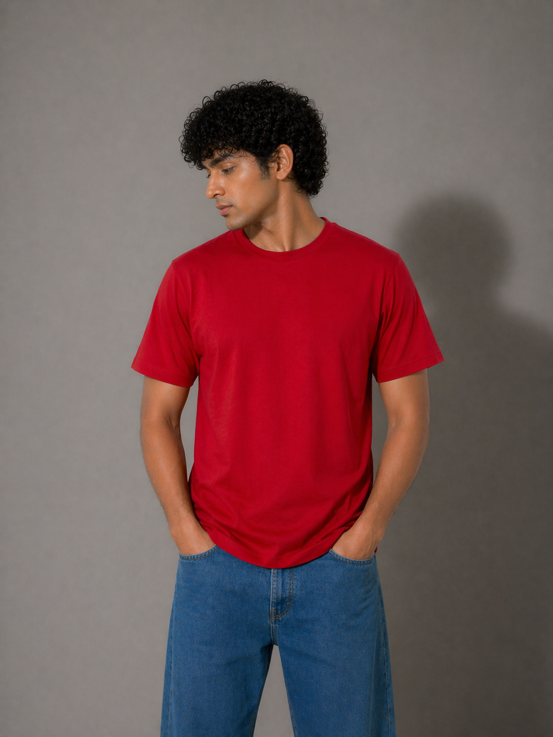 Men’s Red Graphic Tee with Coffee Print – Trendy Casual T-Shirt