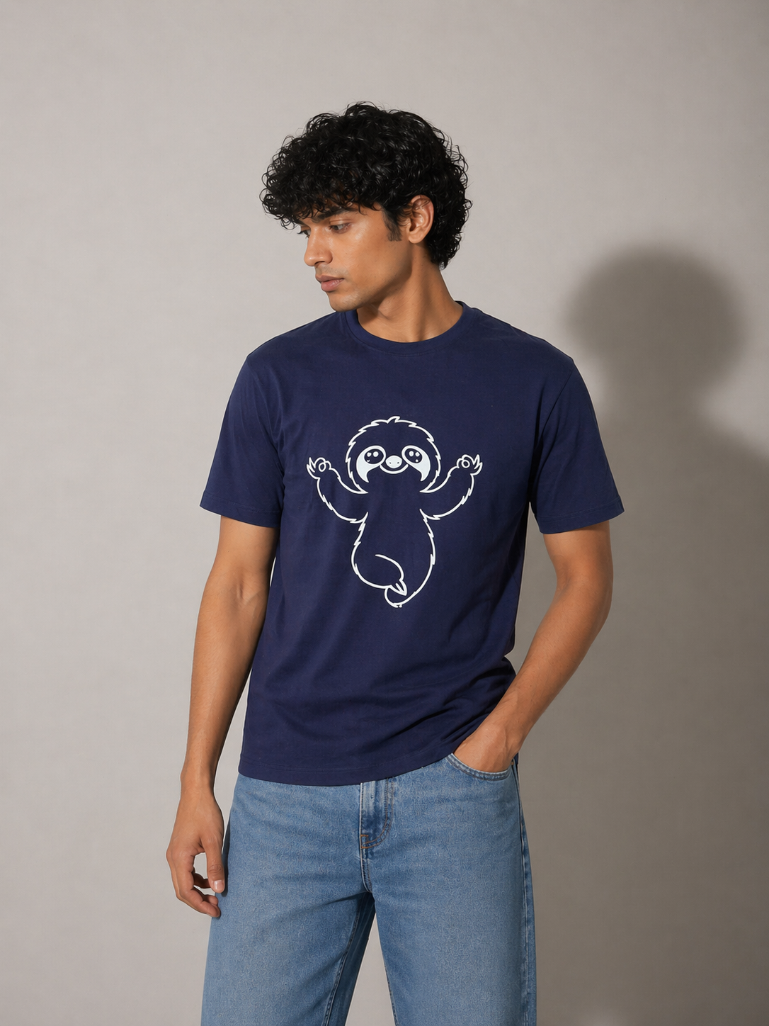 Navy Blue Sloth Graphic T-Shirt