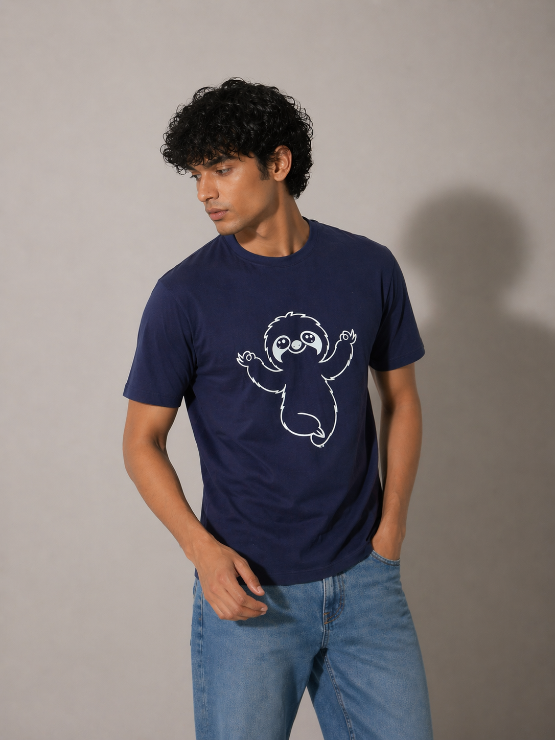Navy Blue Sloth Graphic T-Shirt
