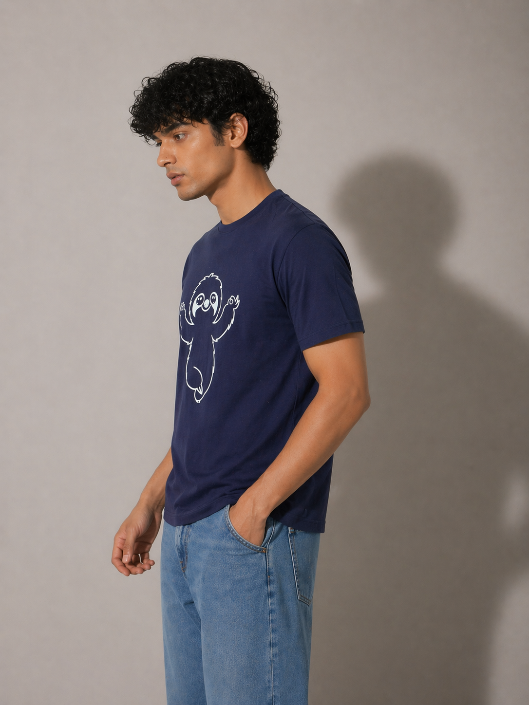 Navy Blue Sloth Graphic T-Shirt