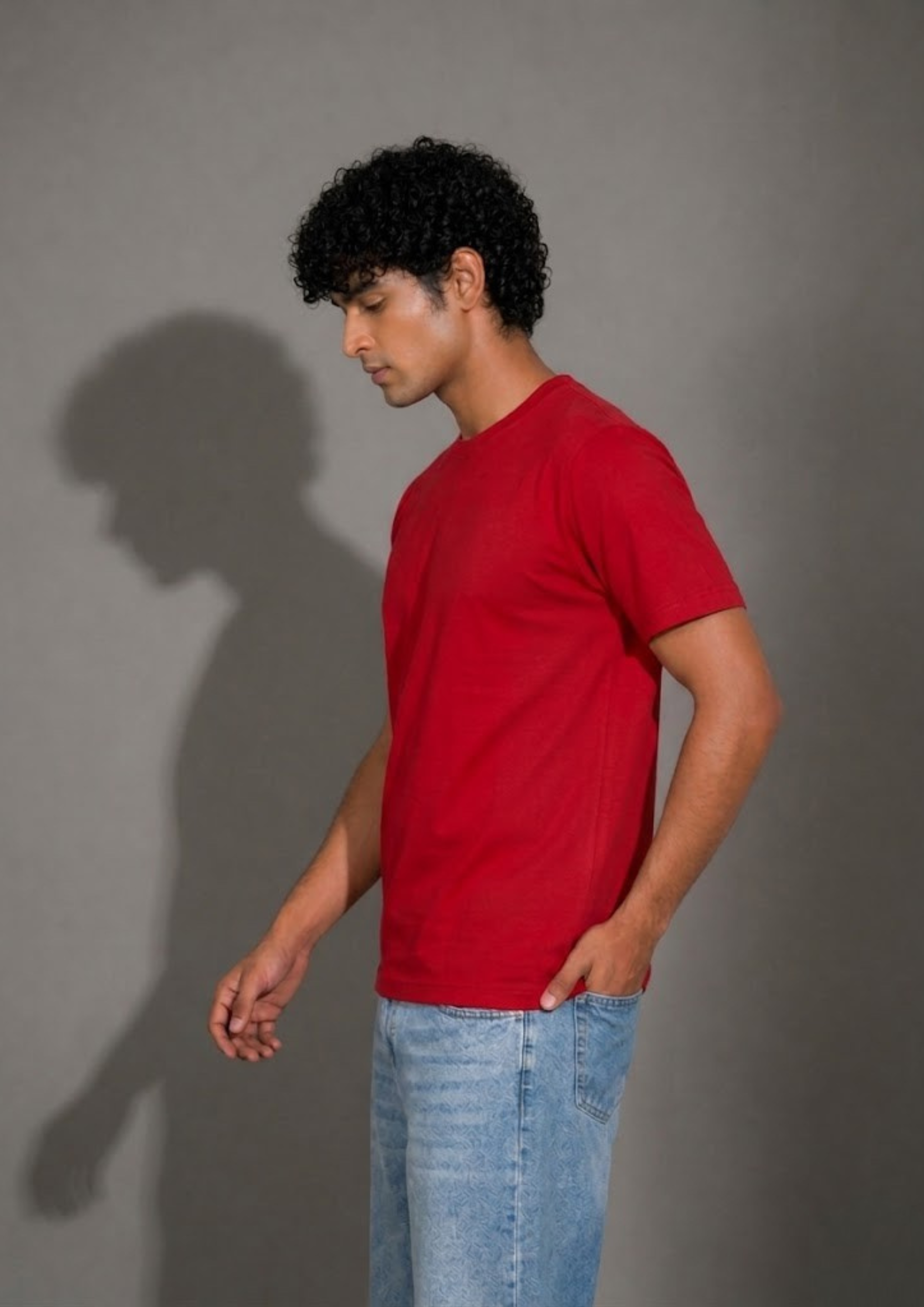 Men’s Red Graphic Tee with Coffee Print – Trendy Casual T-Shirt