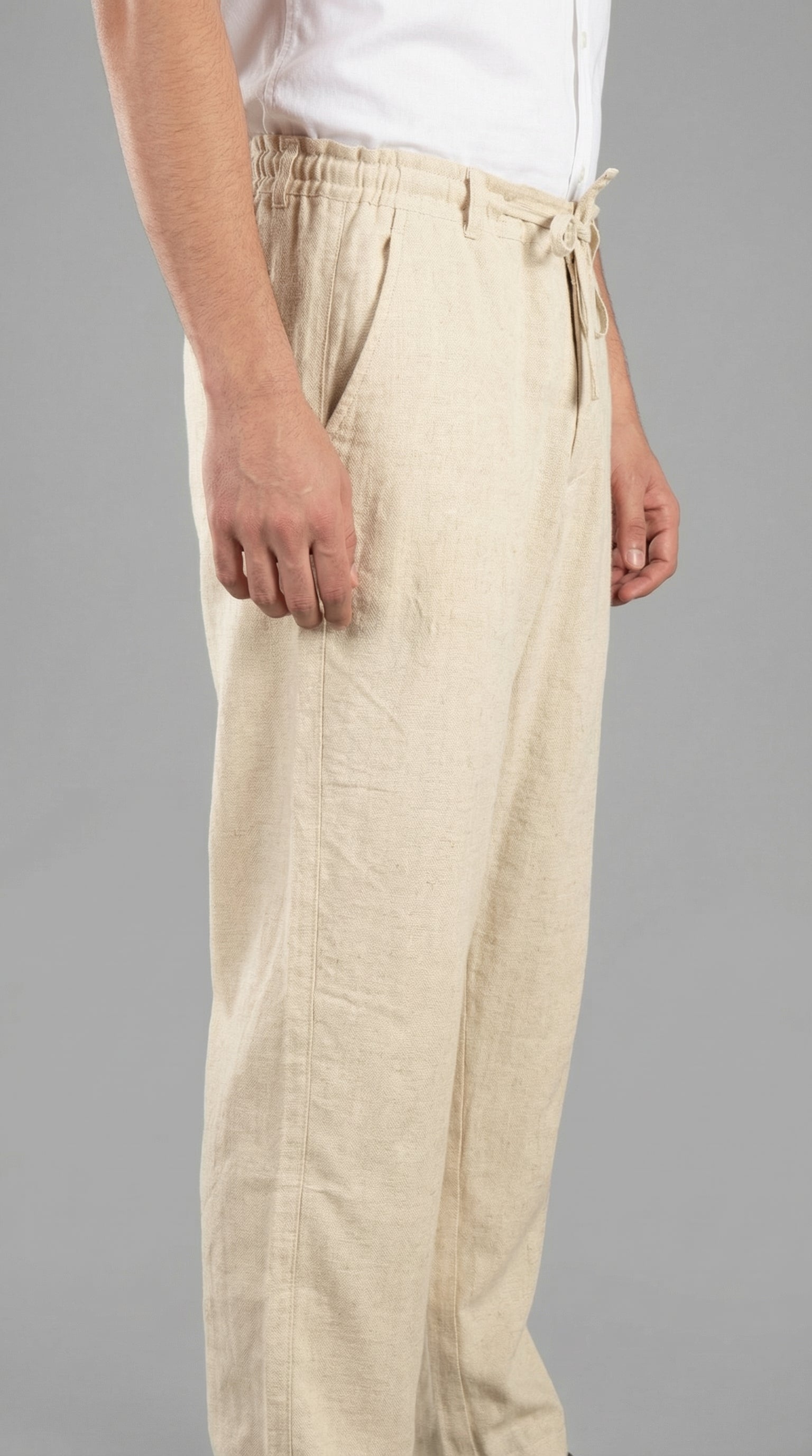 Raw Beige Linen-Blend Relaxed Pants for Men