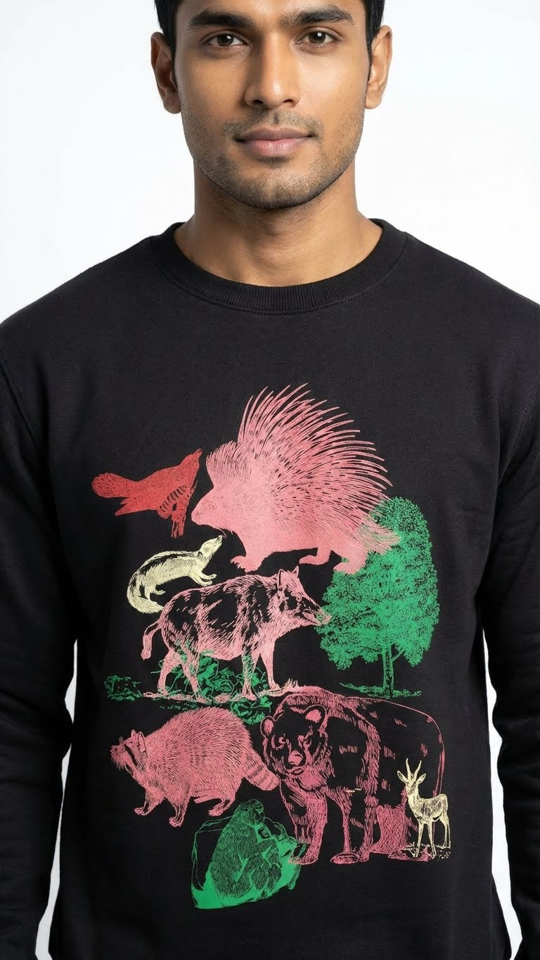 Black Wildlife Graphic Sweatshirt