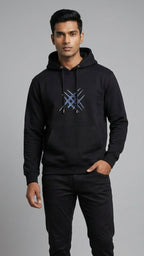 Black Blue Sabertooth Graphic Hoodie for Men