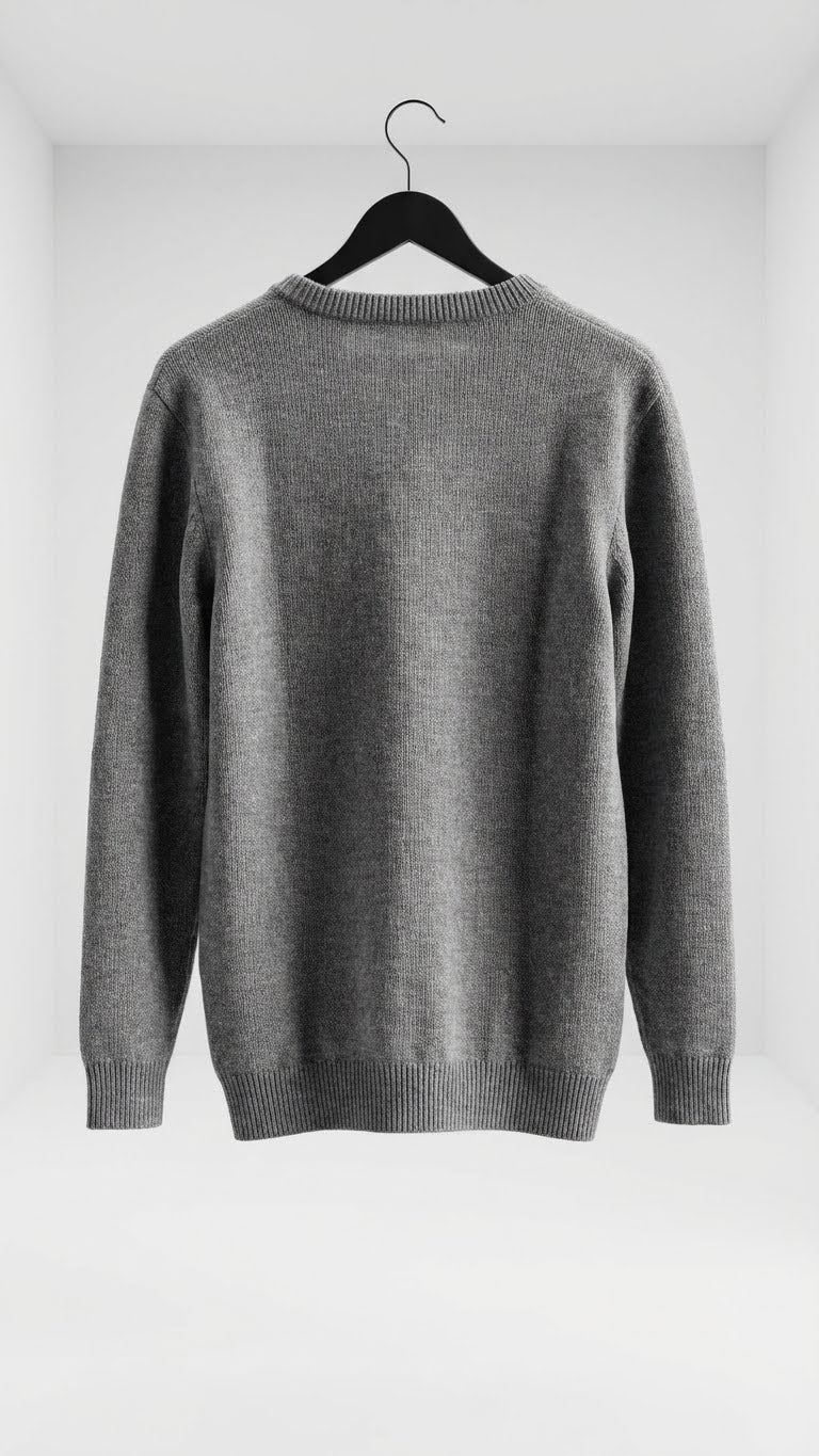 Heather Grey Merino Wool Pullover for Men by UNHYNGED – Round Neck Winter Sweater