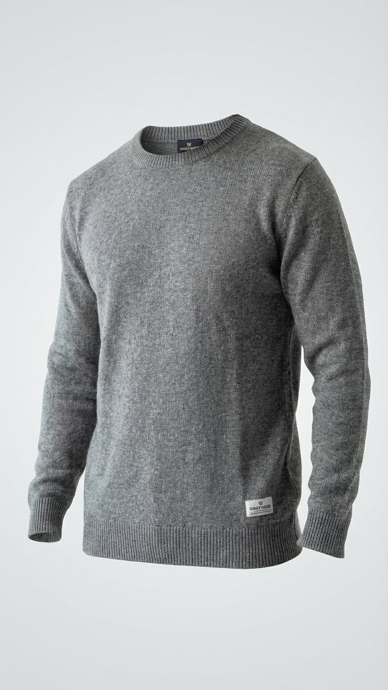 Heather Grey Merino Wool Pullover for Men by UNHYNGED – Round Neck Winter Sweater