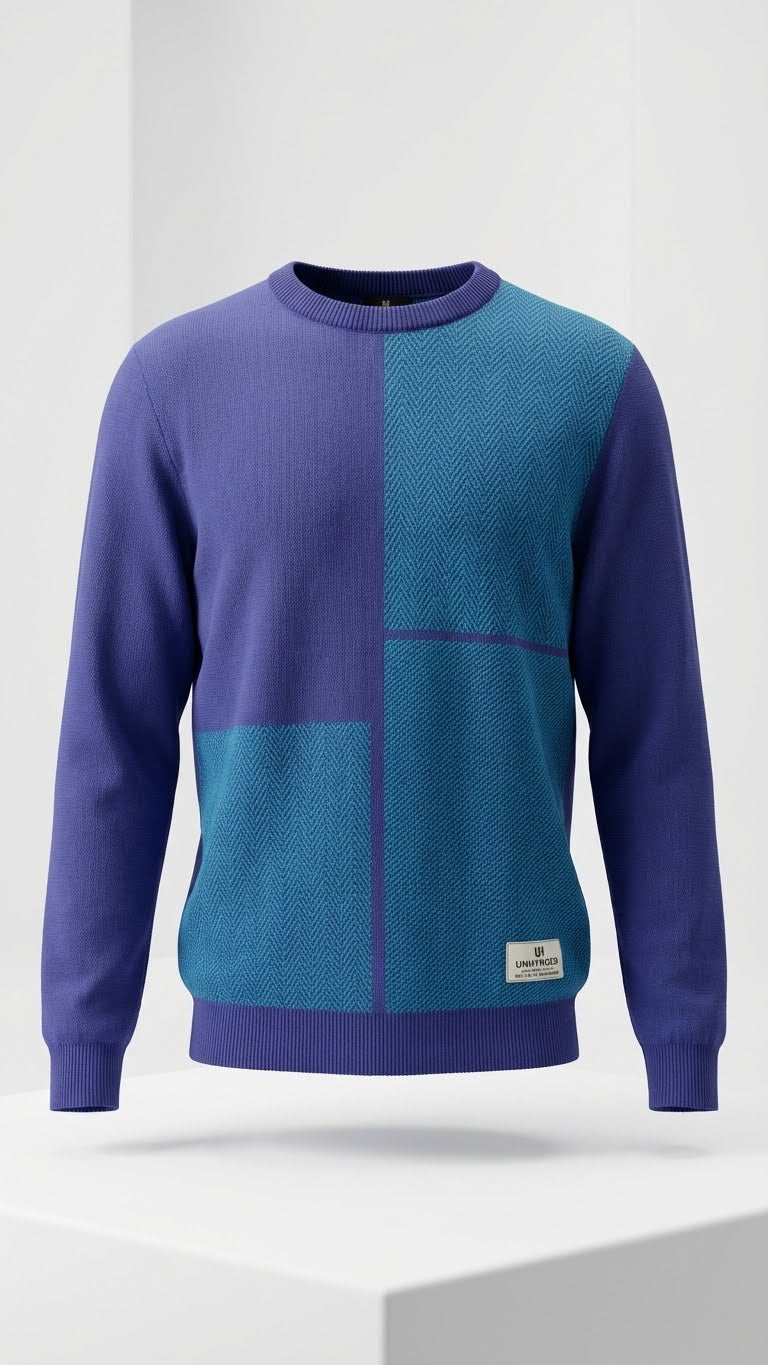 Prussian Blue Cotton Pullover for Men