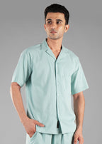 Granite Green Seersucker Textured Cuban Collar Shirt for Men