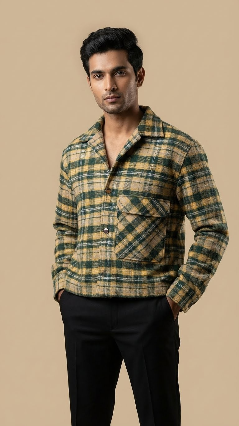 Green Woolen Check Jacket