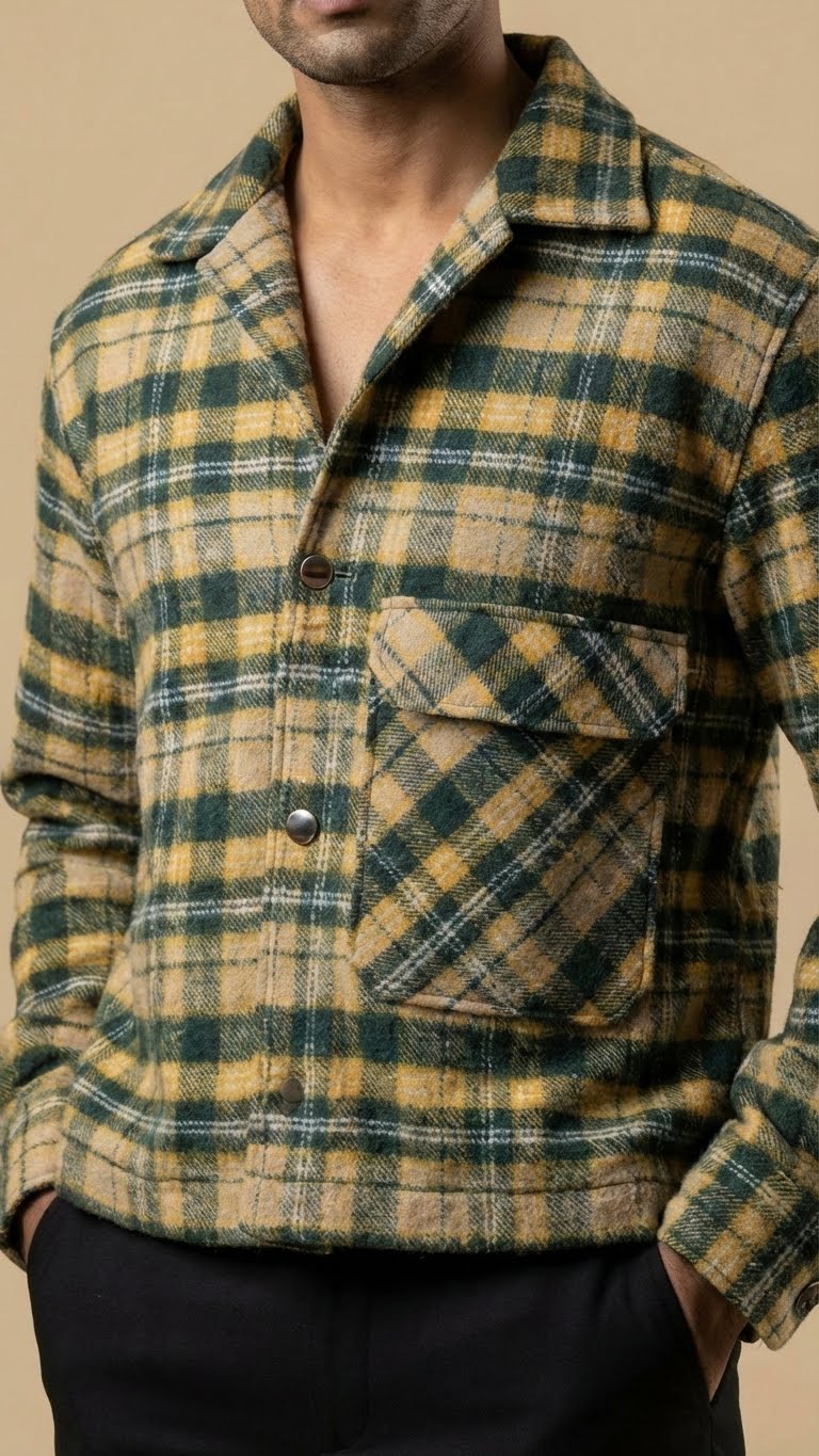Green Woolen Check Jacket