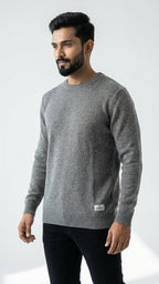 Heather Grey Merino Wool Pullover for Men by UNHYNGED – Round Neck Winter Sweater