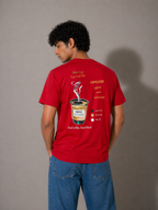 Men’s Red Graphic Tee with Coffee Print – Trendy Casual T-Shirt