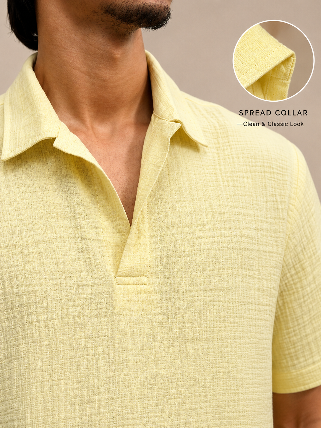 Yellow Cotton gauze half sleeve shirt