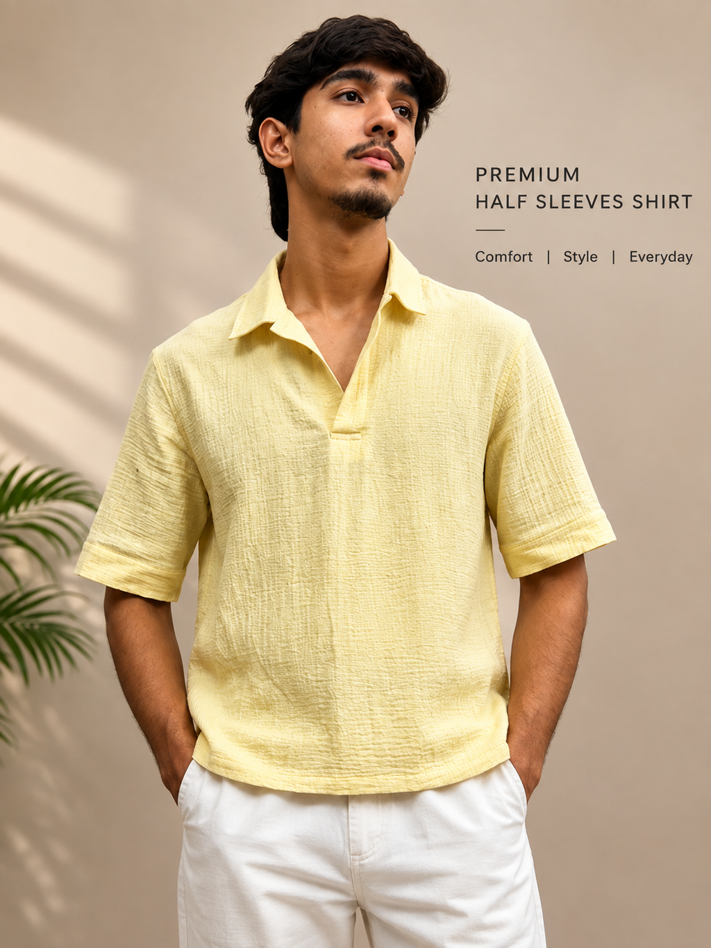 Yellow Cotton gauze half sleeve shirt
