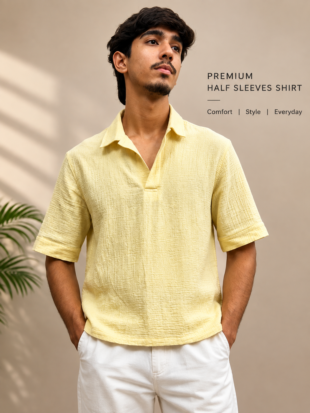 Yellow Cotton gauze half sleeve shirt