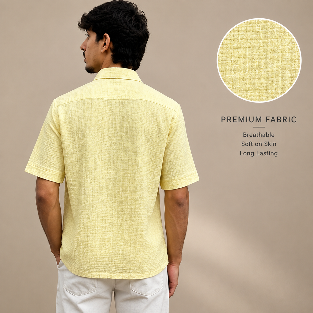 Yellow Cotton gauze half sleeve shirt
