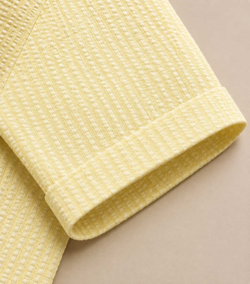 yellow seersucker half sleeve shirt