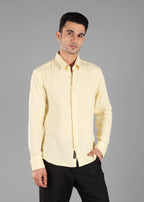Butter Yellow Long Sleeve Crinkled Cotton Shirt for Men