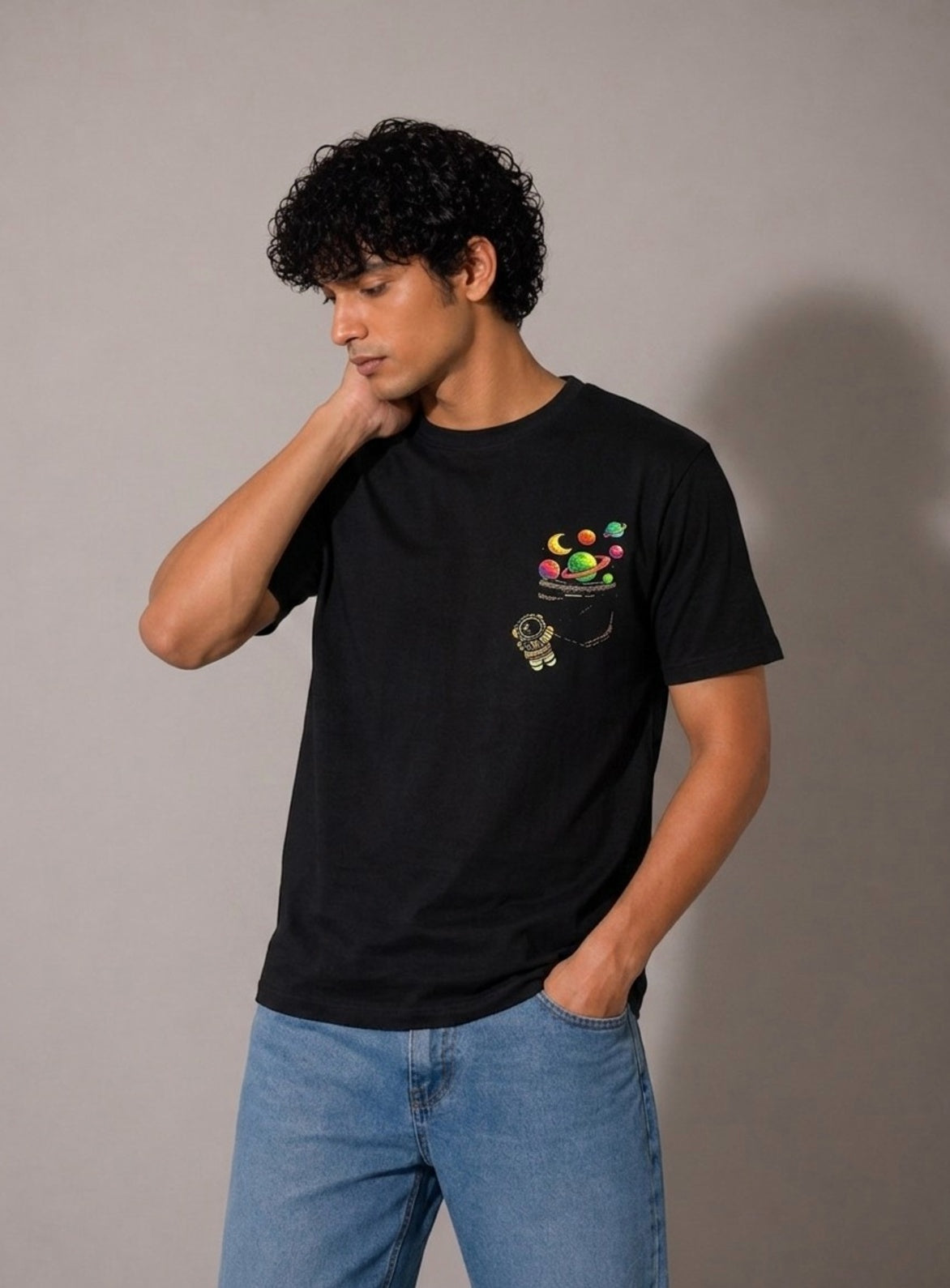 Black Space Explorer Graphic T-Shirt