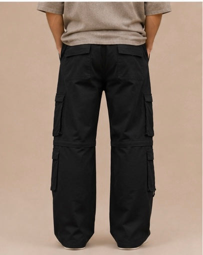 Men's Black Cargo Pants – Wide Leg Multi-Pocket Cargo Trousers Back view 