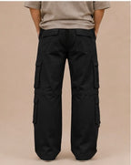 Men's Black Cargo Pants – Wide Leg Multi-Pocket Cargo Trousers Back view 
