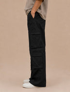 Men's Black Cargo Pants – Wide Leg Multi-Pocket Cargo Trousers Side view 