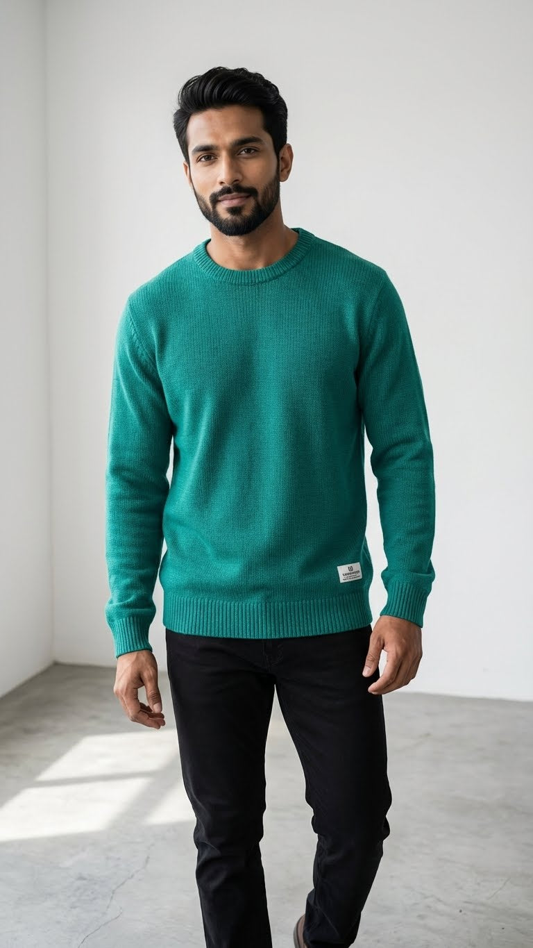 Seafoam Green Merino Wool Pullover for Men