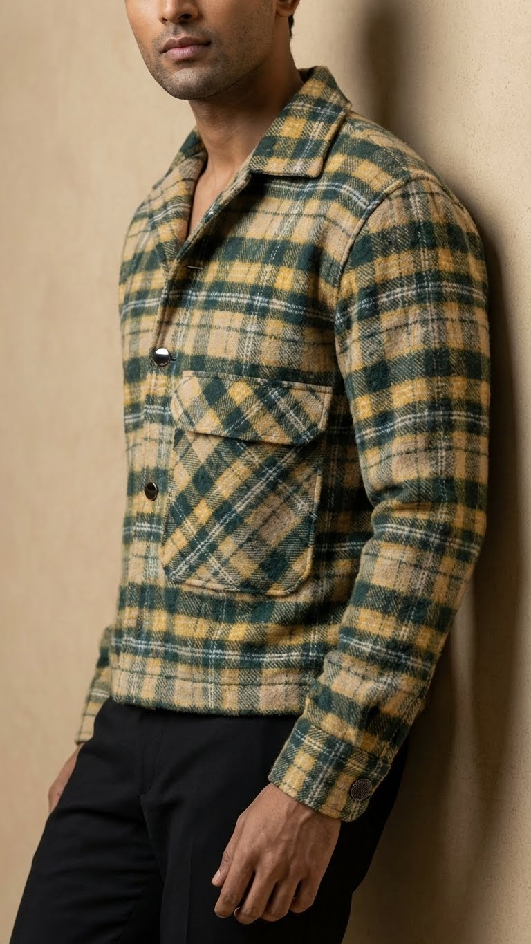 Green Woolen Check Jacket