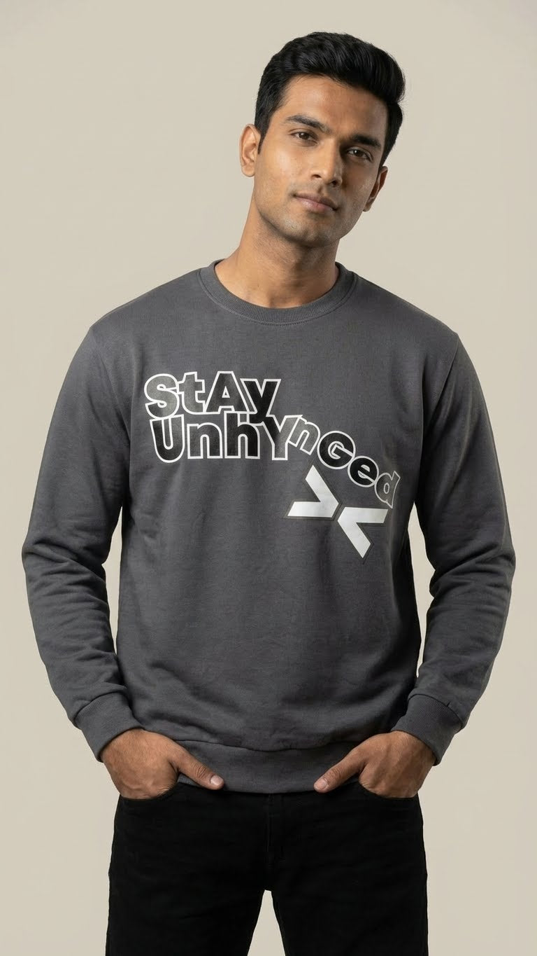 Dark Grey Stay Unhynged Graphic Sweatshirt
