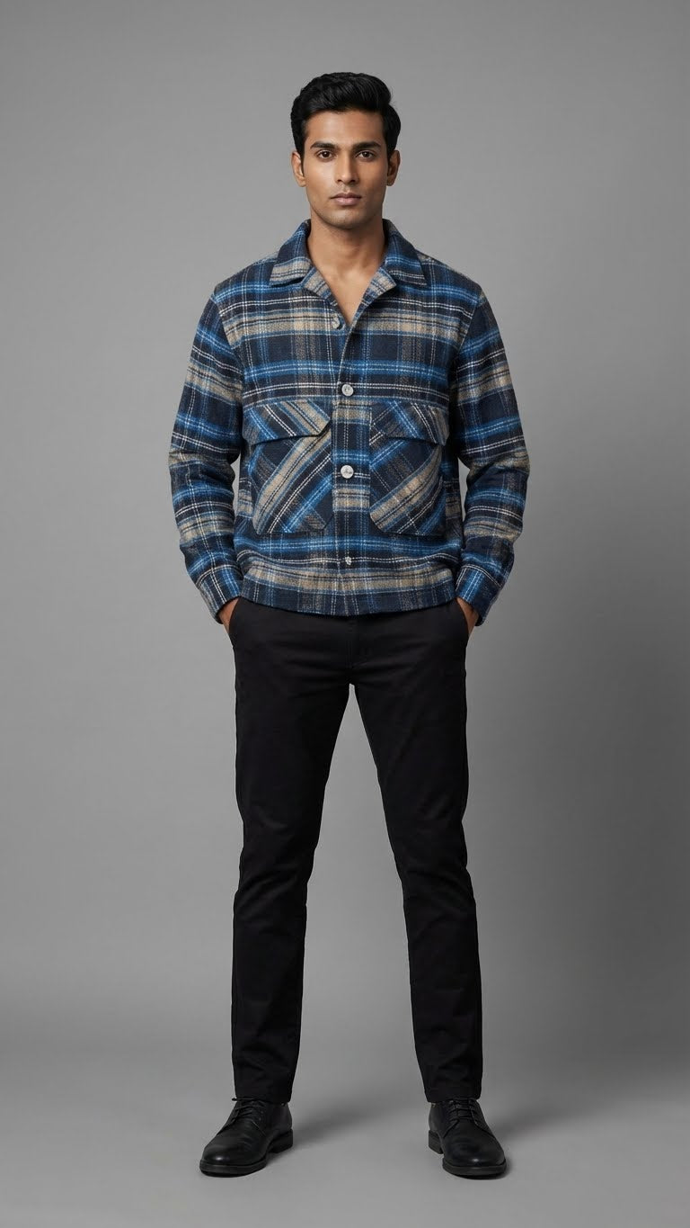 Blue Check Woolen Jacket