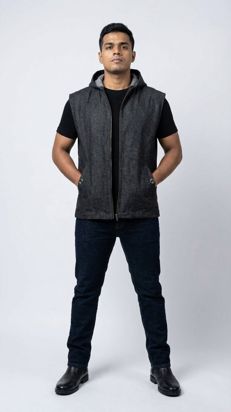 Sleeveless Denim Hoodie Jacket