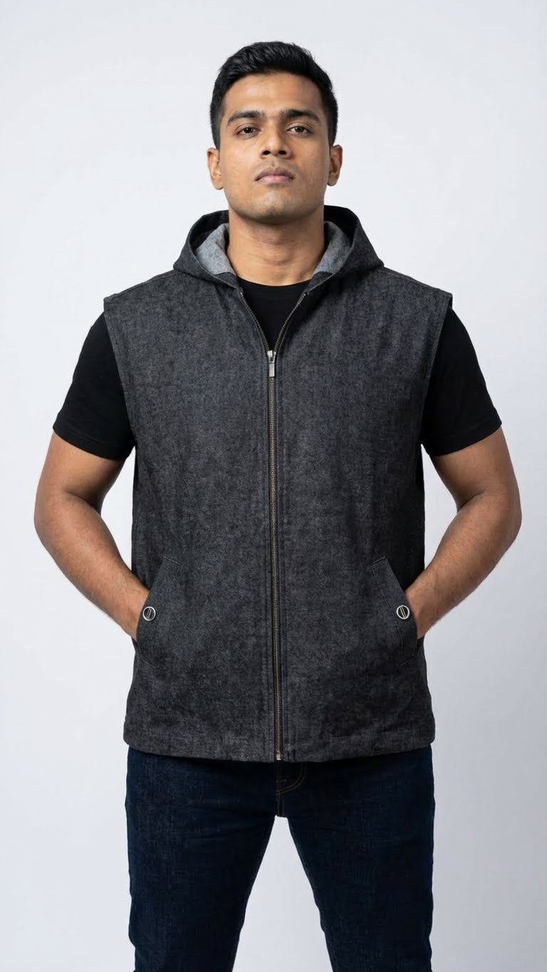 Sleeveless Denim Hoodie Jacket