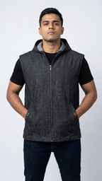 Sleeveless Denim Hoodie Jacket