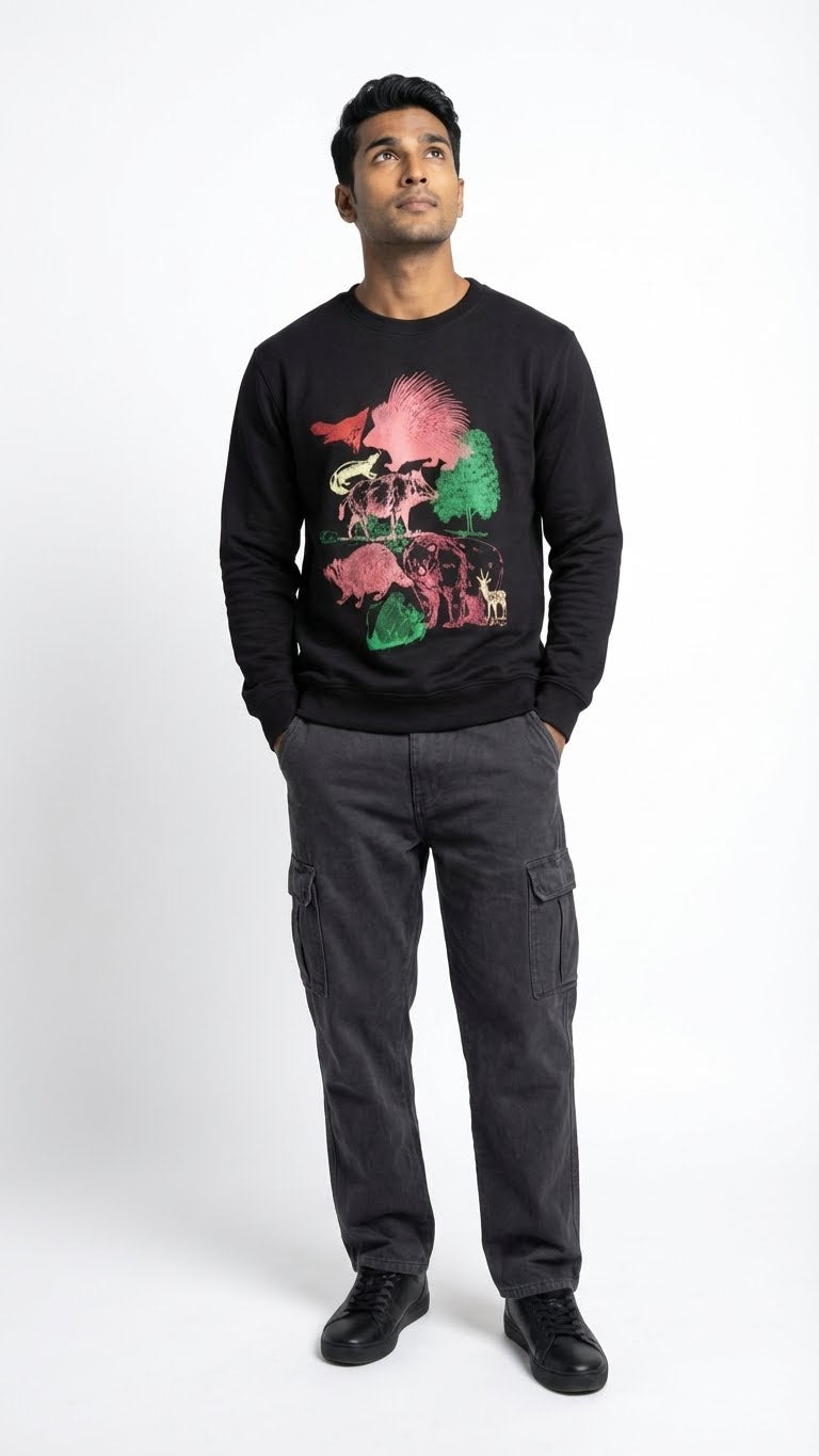 Black Wildlife Graphic Sweatshirt