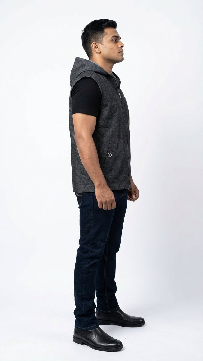 Sleeveless Denim Hoodie Jacket