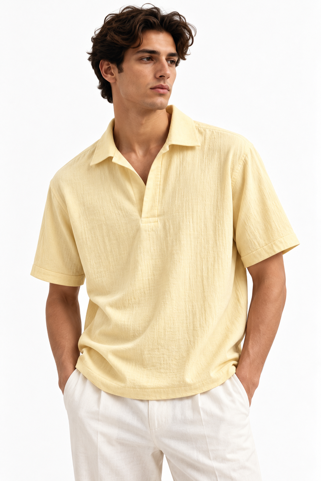 Yellow Cotton gauze half sleeve shirt