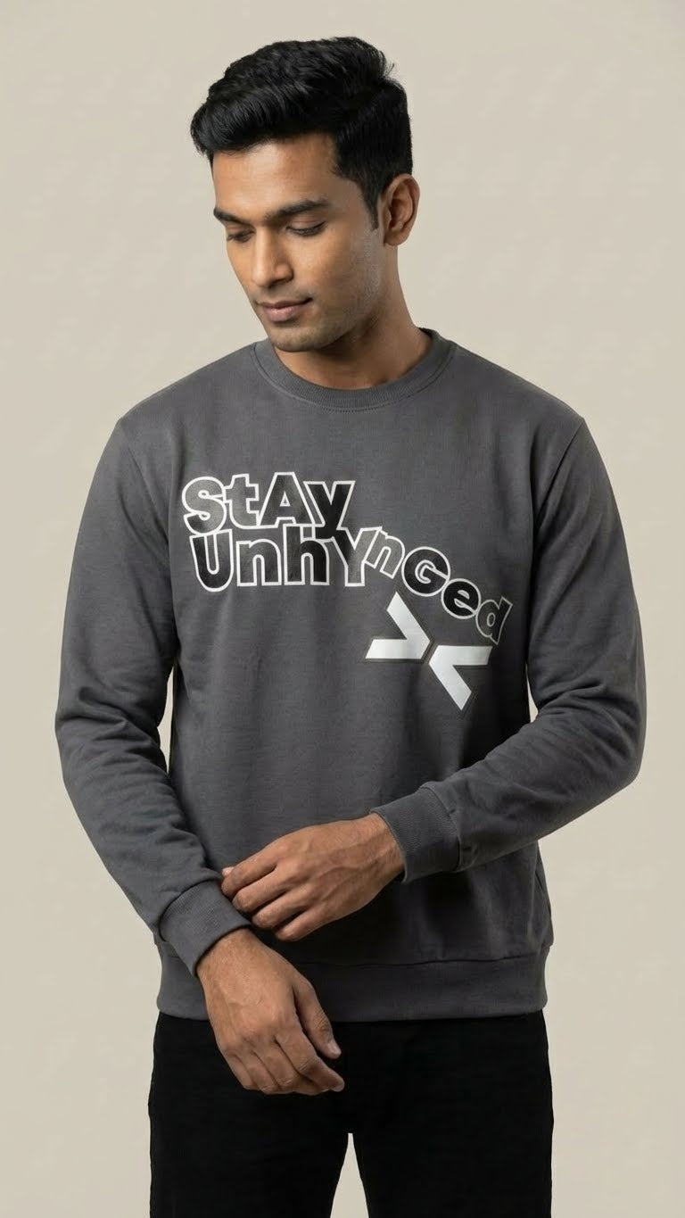 Dark Grey Stay Unhynged Graphic Sweatshirt