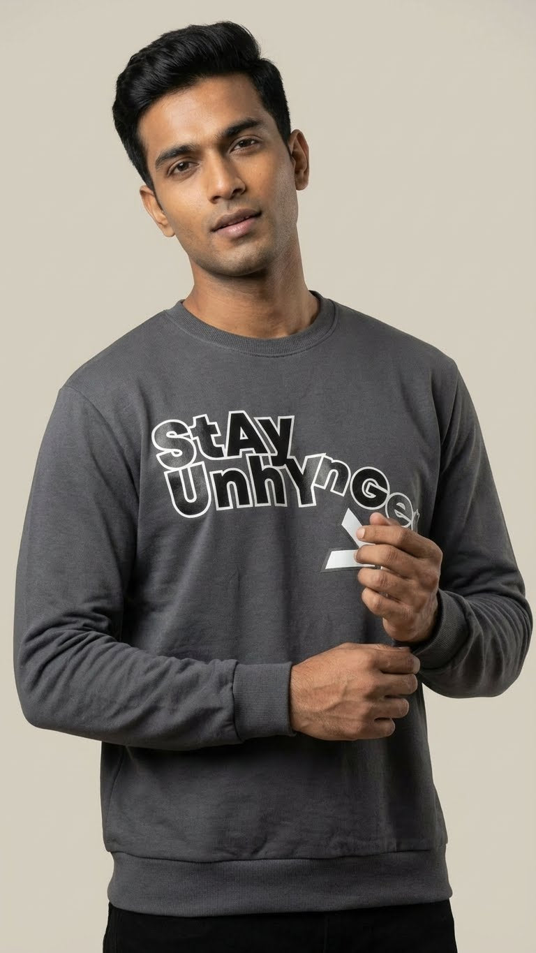 Dark Grey Stay Unhynged Graphic Sweatshirt