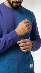 Prussian Blue Cotton Pullover for Men