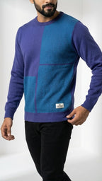 Prussian Blue Cotton Pullover for Men