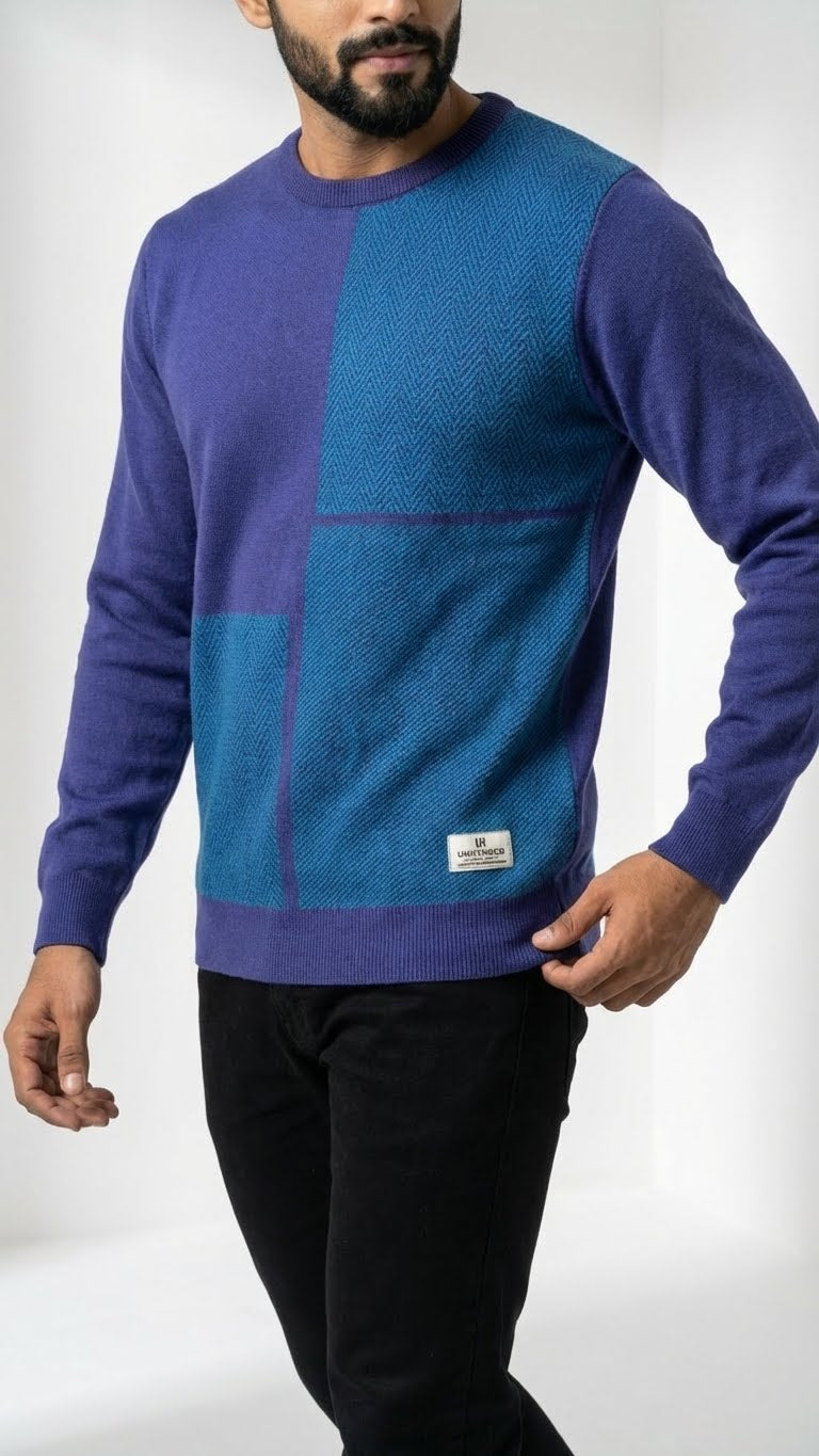 Prussian Blue Cotton Pullover for Men