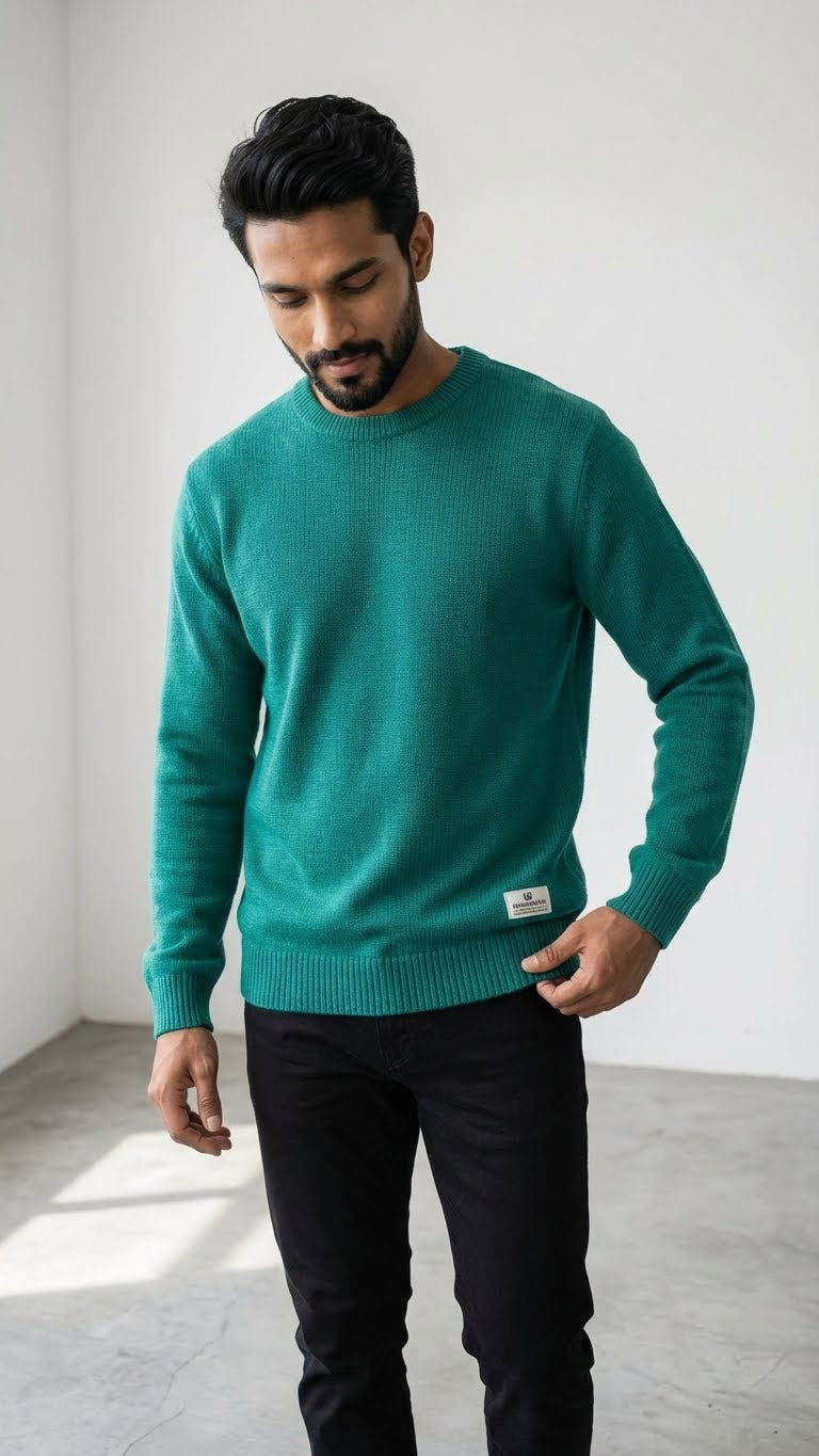Seafoam Green Merino Wool Pullover for Men