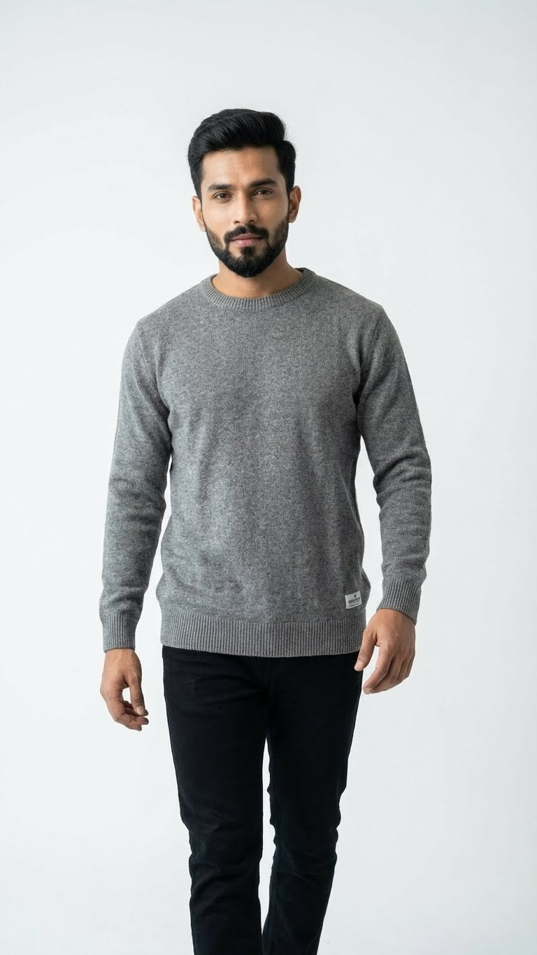 Heather Grey Merino Wool Pullover for Men