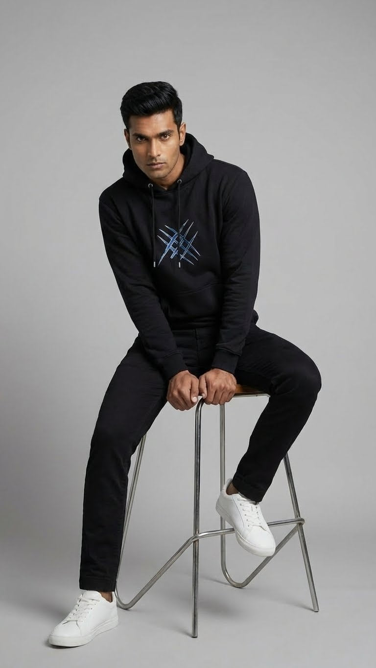 Black Blue Sabertooth Graphic Hoodie for Men