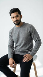 Heather Grey Merino Wool Pullover for Men