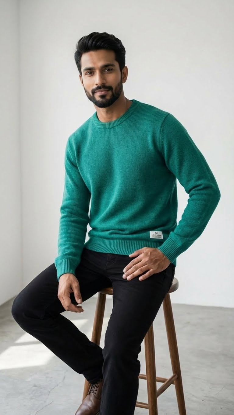 Seafoam Green Merino Wool Pullover for Men
